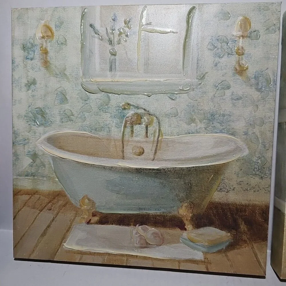 Farmhouse Sink And Bathtub Set Of 2 Canvas 12x12